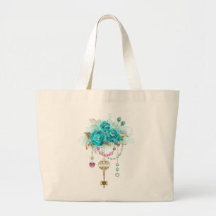 Bolsa Tote Grande Rosas Turquesas com Chaves