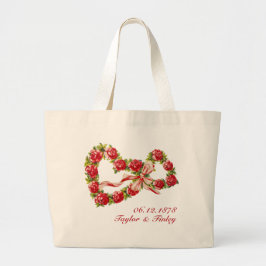 Bolsa Tote Grande Rosas Vermelhas Coroa Floral em Coração Elegante F