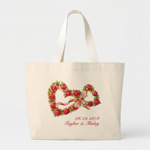 Bolsa Tote Grande Rosas Vermelhas Coroa Floral em Coração Elegante F