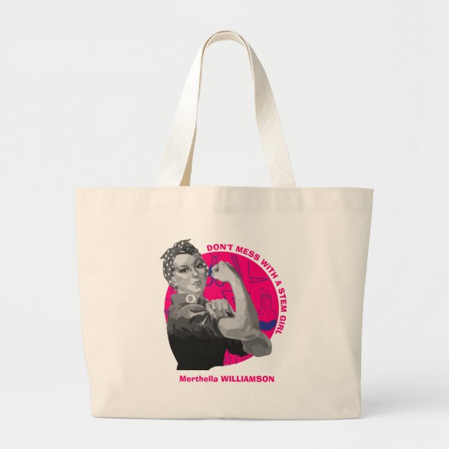 Bolsa Tote Grande Rosie, A MULHER Riveter NA STEM Girl (Frente)