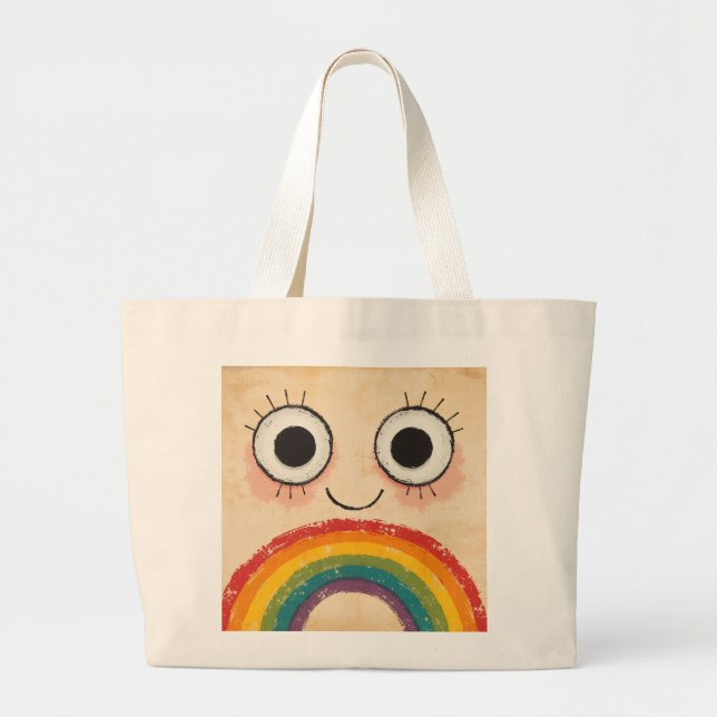 BOLSA TOTE GRANDE ROSTO FELIZ ARCO-ÍRIS (Frente)