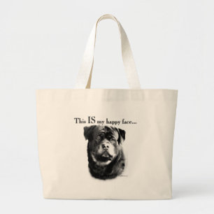 Bolsa Tote Grande Rosto Feliz de Rottweiler