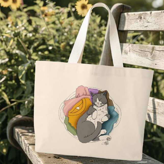 Bolsa Tote Grande Roupa de Cabelo de Gato Branco Cinza (Criador carregado)