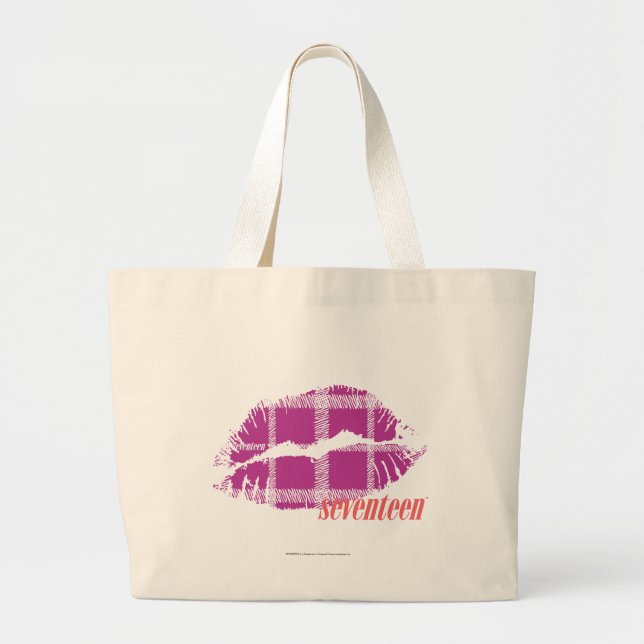 Bolsa Tote Grande Roxo da xadrez (Frente)