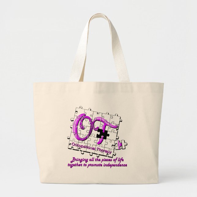 Bolsa Tote Grande roxo do quebra-cabeça do ot (Frente)