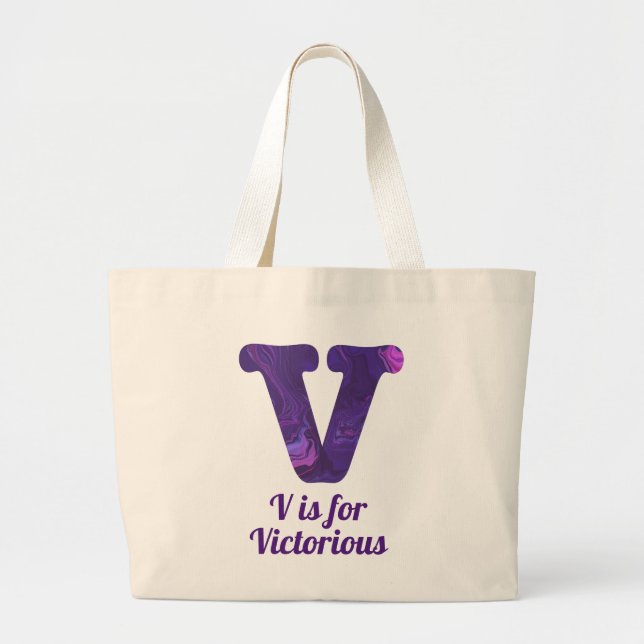 Bolsa Tote Grande Roxo - Letra V é vitoriosa (Frente)