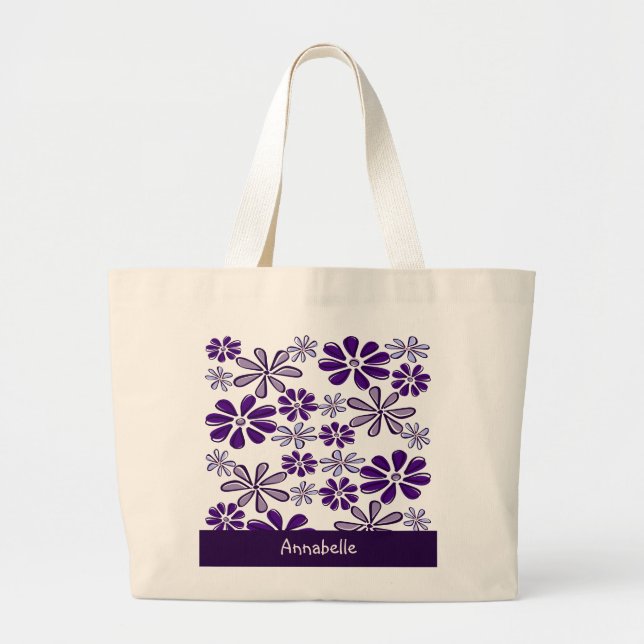 Bolsa Tote Grande Roxo Roxo Escuro Seu Nome (Frente)