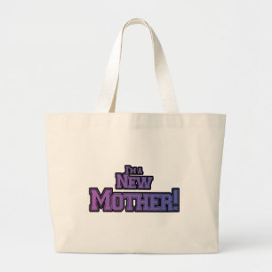 Bolsa Tote Grande Roxo Sou uma Nova Mãe Camiseta e Presentes