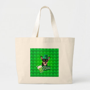 Bolsa Tote Grande Rua de Cachorro Chihuahua Puppy. Vestido Verde Dia
