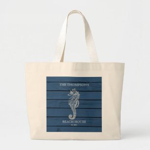 Bolsa Tote Grande Rustic Blue Wood Sea Lighthouse Beach House