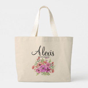 Bolsa Tote Grande Rustic Floral Bridesmaid Personalizada