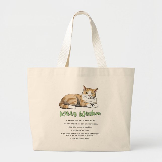 Bolsa Tote Grande Sabedoria gatinho - Regras Engraçadas para Gatos c (Frente)