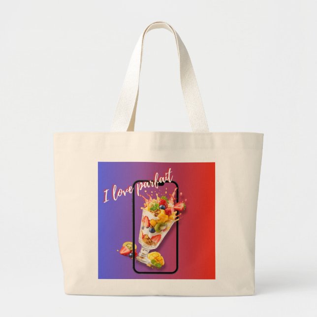 Bolsa Tote Grande Saca de Compras de Amante de Comida Fofa (Frente)