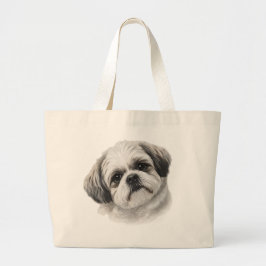 Bolsa Tote Grande Saca de Lona Arte Shih Tzu