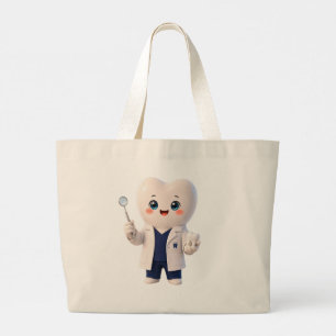 Bolsa Tote Grande Saca de Lona com Personagem de Dentista de Dente F