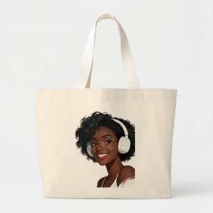 Bolsa Tote Grande Saca de mão Amor de Música Fofo Afro-Mulher com