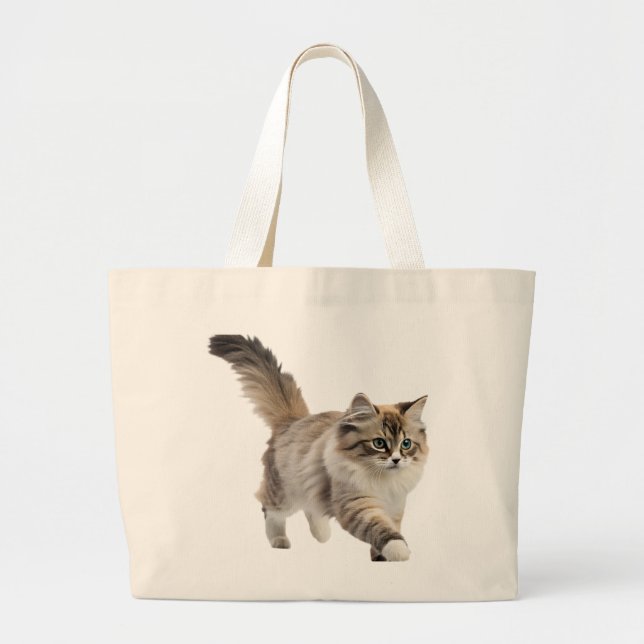 Bolsa Tote Grande Saca de tote de gato fofo e felpudo (Frente)