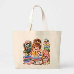 Bolsa Tote Grande Saca Jumbo Fofa de Volta às Aulas Menina & Corgi