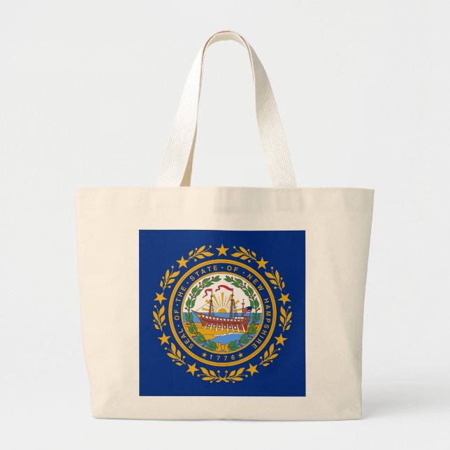 Bolsa Tote Grande Saco com bandeira de New Hampshire State - EUA (Frente)