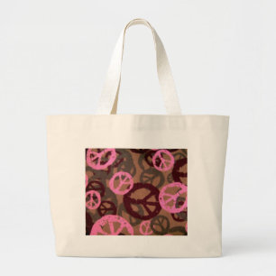 Bolsa Tote Grande Saco cor-de-rosa dos sinais de paz do camo-Olhar