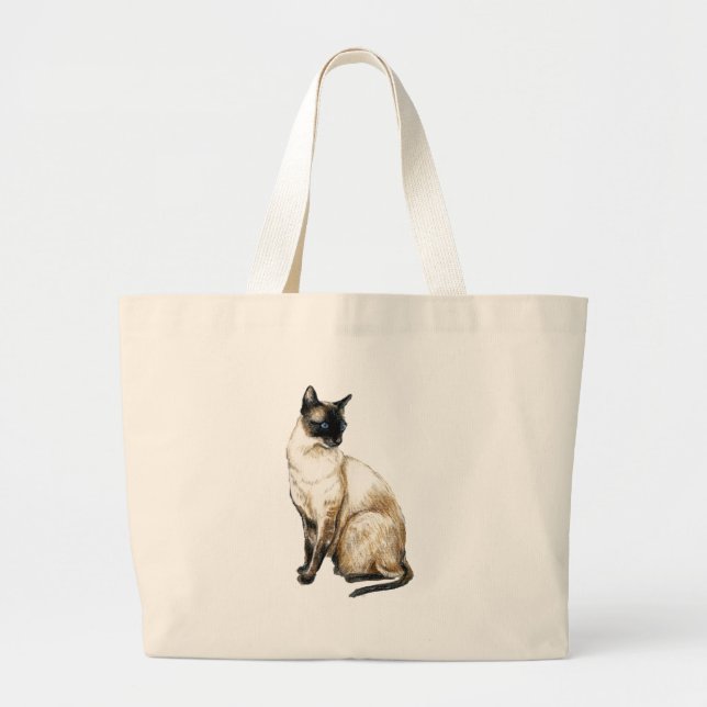 Bolsa Tote Grande "Saco da arte do gato Siamese" (Frente)