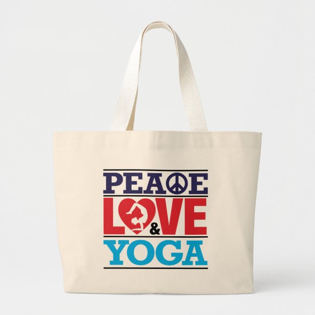 Bolsa Tote Grande Saco da paz, do amor e da ioga (Frente)