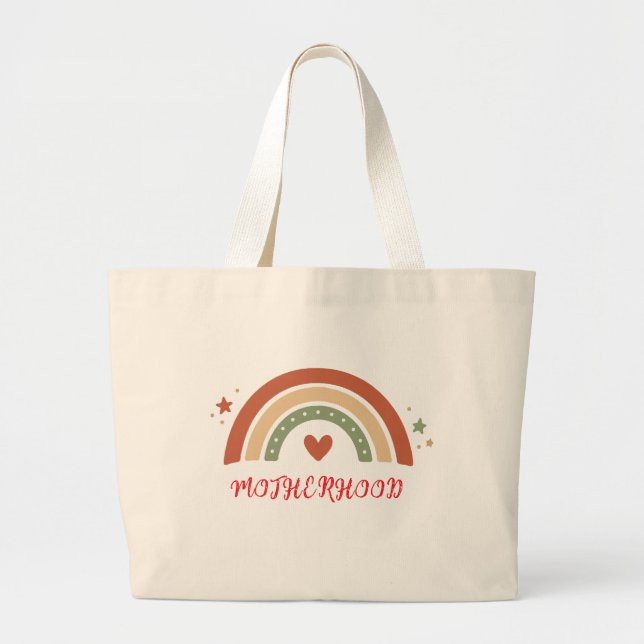 Bolsa Tote Grande Saco de Algodão Boho Arco-Íris Maternidade Nome Pe (Frente)