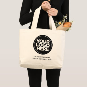 Bolsa Tote Grande Saco de Algodão Minimalista com Logotipo e Texto P