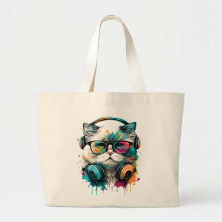 Bolsa Tote Grande Saco de Compras com Imagem Colorida de Cat
