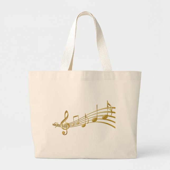 Bolsa Tote Grande Saco de compras com notas musicais (Frente)