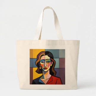 Bolsa Tote Grande Saco de compras com um retrato de uma mulher em Pi