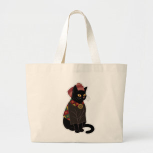 Bolsa Tote Grande Saco de Compras Gato Preto Chefe Tribal
