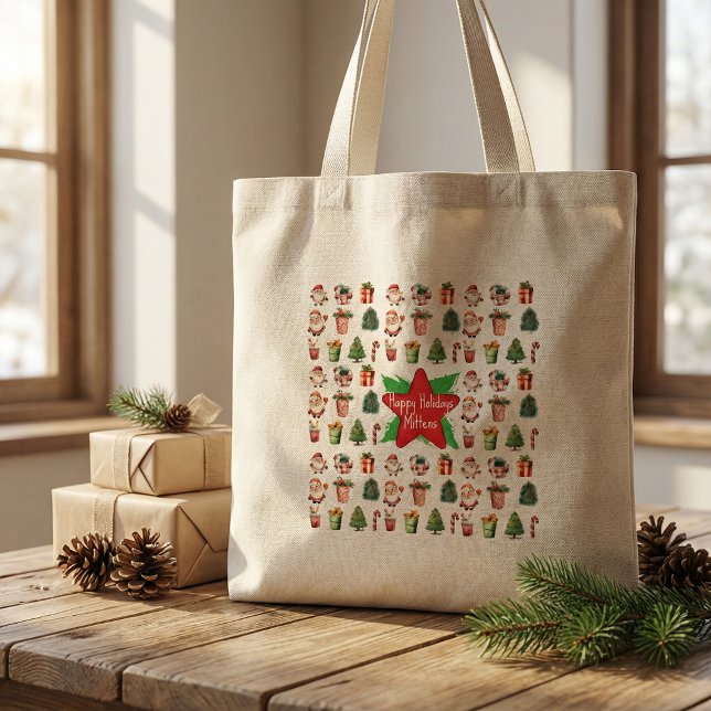 Bolsa Tote Grande Saco de compras natalino com letra moderna rústica (Criador carregado)