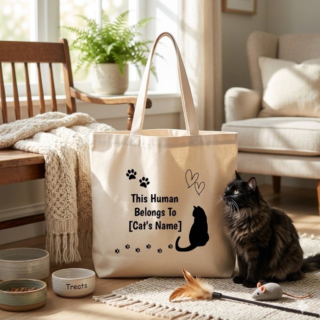 Bolsa Tote Grande Saco de Compras Personalizado de Gato Preto (Personalized tote bag for cat owners)