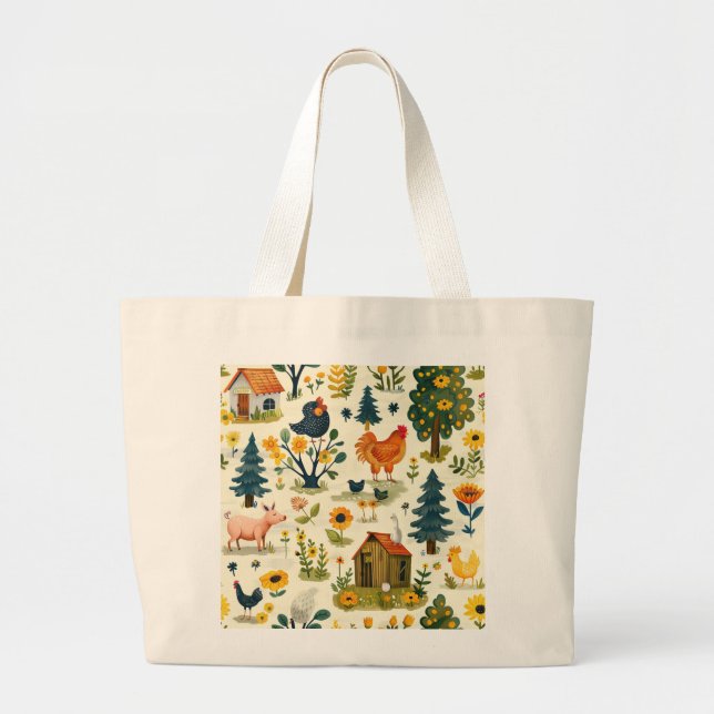 Bolsa Tote Grande Saco de compras tema de animais da fazenda (Frente)