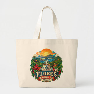 Bolsa Tote Grande Saco de Flores Sunrise Coffee Vintage Arte Indonés