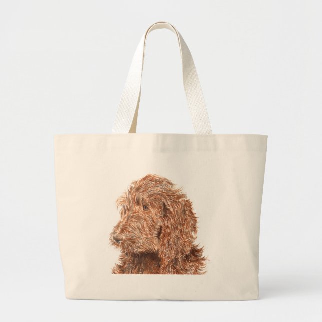 Bolsa Tote Grande Saco de Labradoodle #2 do chocolate (Frente)