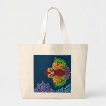 Saco de Lona Grande com Arte de Peixe Abstrato em 
