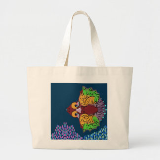 Bolsa Tote Grande Saco de Lona Grande com Arte de Peixe Abstrato em 