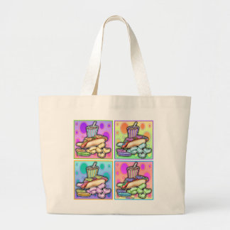 Bolsa Tote Grande Saco de Mão - Cachorro Quente Pop Art com Batatas