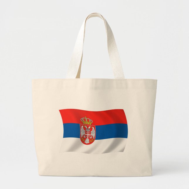 Bolsa Tote Grande Saco de mão com a bandeira da Sérvia (Frente)