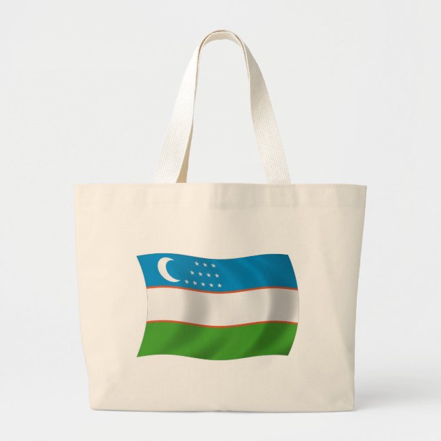 Bolsa Tote Grande Saco de mão com a bandeira do Uzbequistão (Frente)