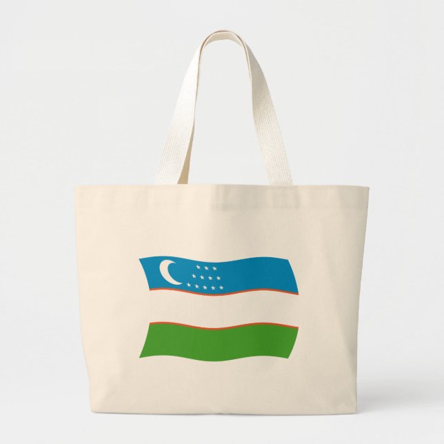 Bolsa Tote Grande Saco de mão com a bandeira do Uzbequistão (Frente)