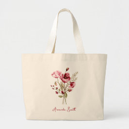 Bolsa Tote Grande Saco de mão com nome e flores silvestres em script