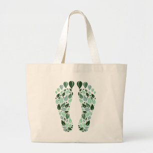Bolsa Tote Grande Saco de mão com pegada de folha verde ecológica