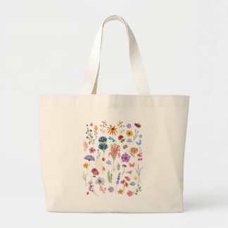 Bolsa Tote Grande Saco de mão de flores silvestres | Leve floral rús