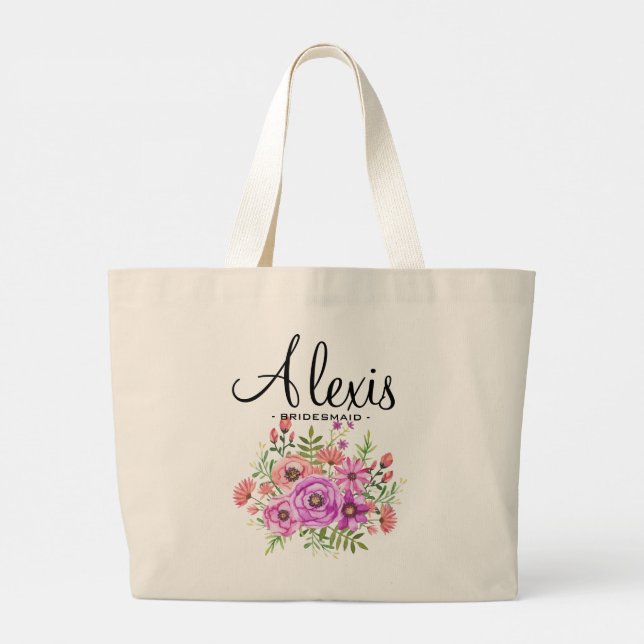 Bolsa Tote Grande Saco de Mão Floral Rústico para Damas de Honra - P (Verso)