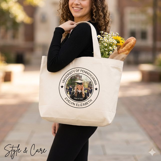 Bolsa Tote Grande Saco de mão Jumbo Clássico Redondo com Letra Moder (Classic Round Graduate Modern Script Jumbo Large Tote Bag)