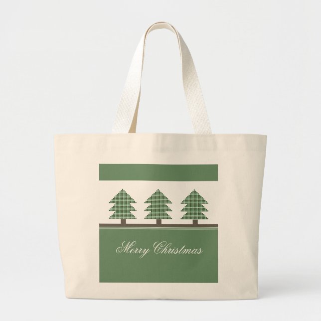 Bolsa Tote Grande Saco de Natal das Árvores Feriados (Frente)