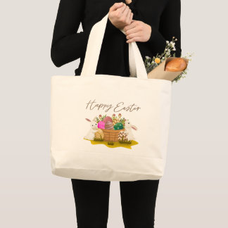 Bolsa Tote Grande Saco de Páscoa Feliz
